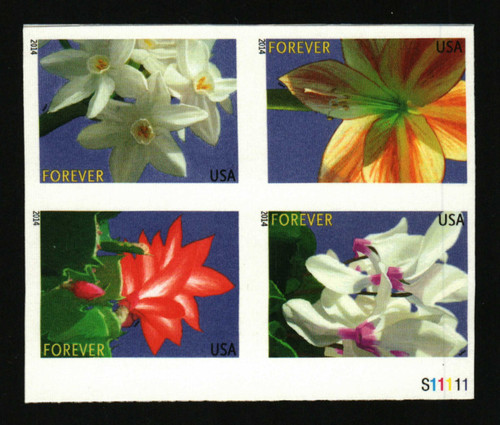 4862-65c PB - 2014 First-Class Forever Stamp - Imperforate Winter Flowers