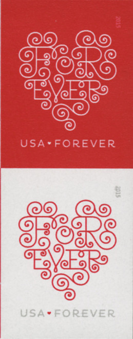 4955-56b PB - 2015 First-Class Forever Stamp - Imperforate Love Series: Forever Hearts