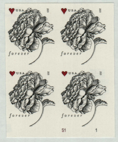 4959a PB - 2015 First-Class Forever Stamp - Imperforate Wedding Series: Engraved Vintage Rose