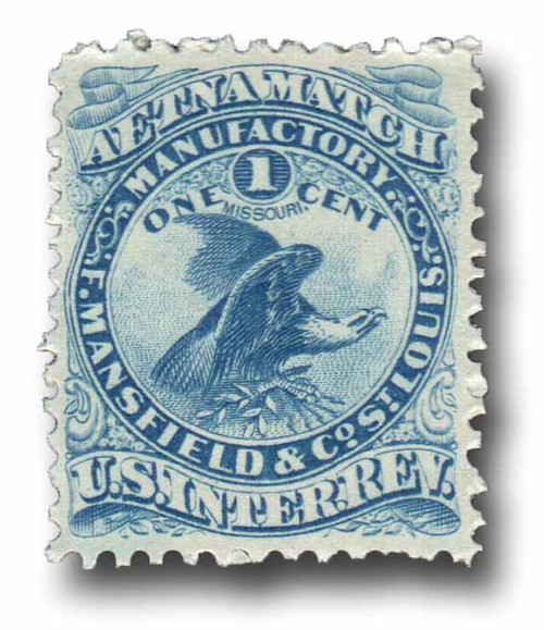 RO130d  - 1878-83 1c Proprietary Match Stamp - F. Mansfield & Co, blue, watermark 191R