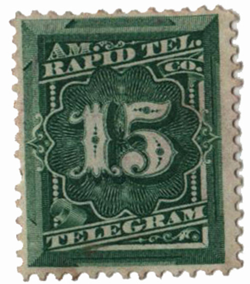 1T5  - 1881 15¢ American Rapid Telegraph Co. "Prepaid Telegram" Stamp - green, perf 12