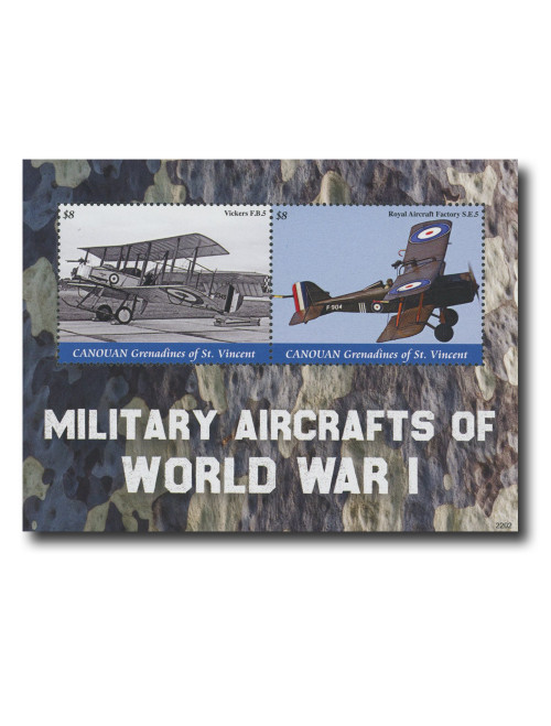 MFN580  - 2022 $8 Military Aircrafts of World War I, Vickers F.B.5, Canouan