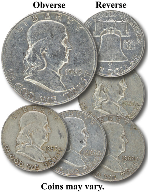MCN123 - Benjamin Franklin Half Dollars, 5 Coins Mystic Choice