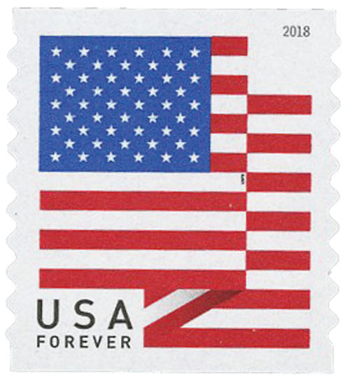 5260  - 2018 First-Class Forever Stamp - US Flag with Micro Print on Left 4th White Stripe (Ashton Potter coil)