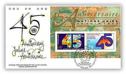 7A189A  - 1990 GN-UN 45th Anniversary Souvenir Sheet