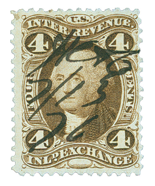 R20d  - 1863 4c US Internal Revenue Stamp - Inland Exchange, brown