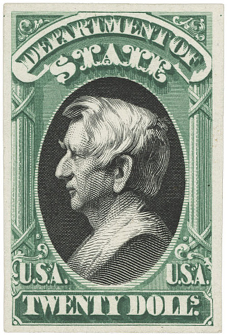 O71P4  - 1873 $20  Official Mail Stamp - State, green & black