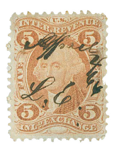 R27 186271 5c US Internal Revenue Stamp Inland Exchange, old paper