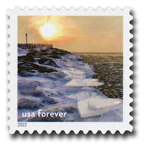 5713p  - 2022 First-Class Forever Stamp - National Marine Sanctuaries: Ice on Shoreline of Thunder Bay National Marine Sanctuary