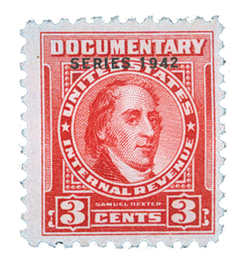 R338  - 1942 3c US Internal Revenue Stamp - watermark, perf 11, carmine