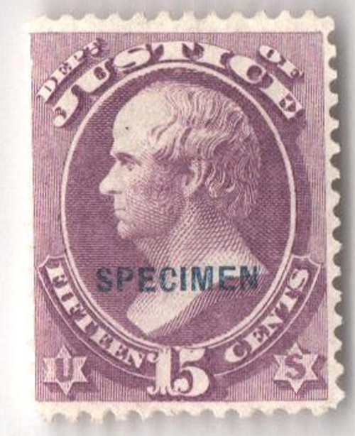 O31S  - 1875 15c purple, justice department, blue overprint