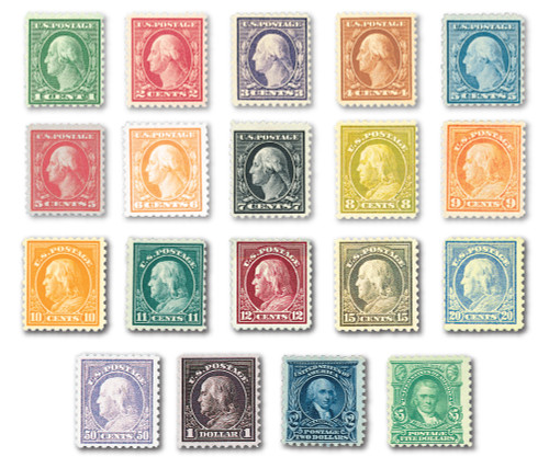 462-80  - Complete Set, 1916-17 Unwatermarked Perforated 10