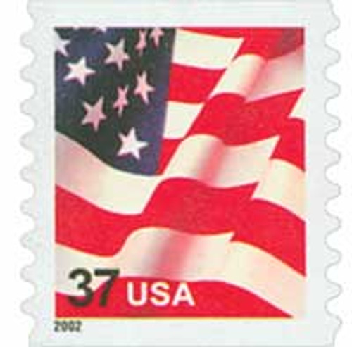 3633  - 2002 37c Flag, 8 1/2 vertical perf