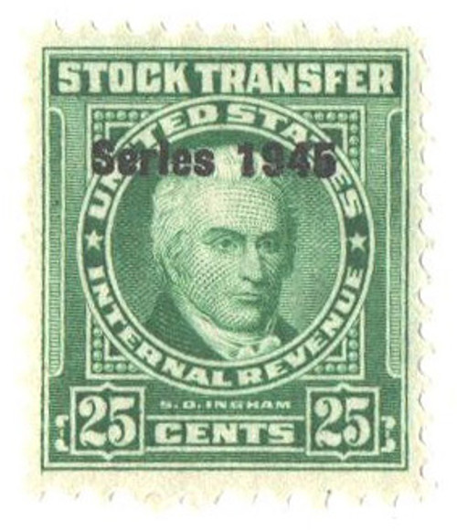 RD192  - 1945 25c Stock Transfer Stamp, bright green, watermark, perf 11