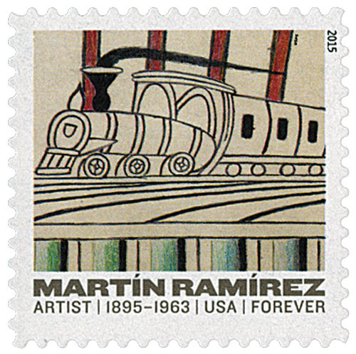 4970  - 2015 First-Class Forever Stamp - Martin Ramirez: "Trains on Inclined Tracks"