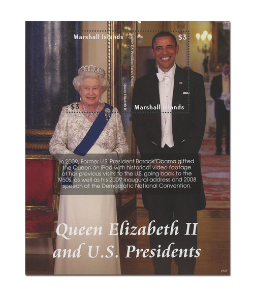 MFN222 - 2021 $3 Queen Elizabeth II and US Presidents: Barack Obama, Mint Souvenir Sheet, Marshall Islands
