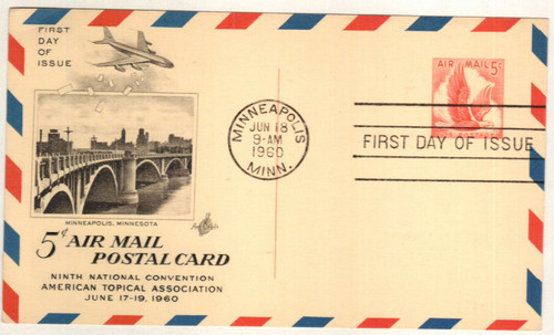 UXC3  - 1960 5c Air Mail Postal Card - Eagle w/ border