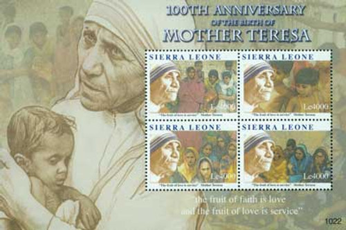 M10818  - 2010 Sierra Leone Mother Teresa 4v Mint