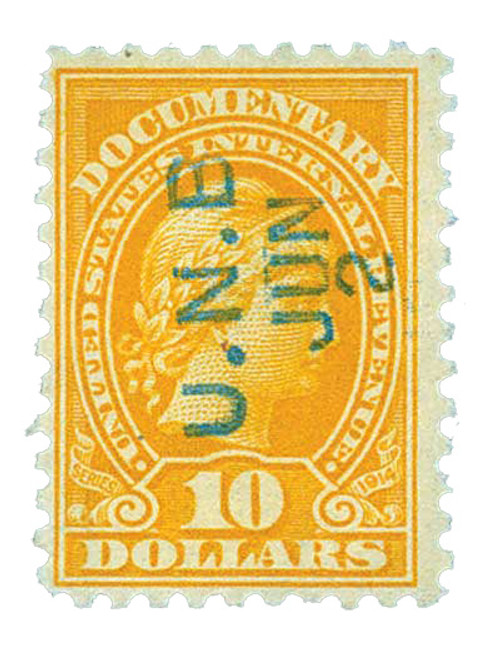 R221  - 1914 $10 US Internal Revenue Stamp - Liberty, engraved, orange