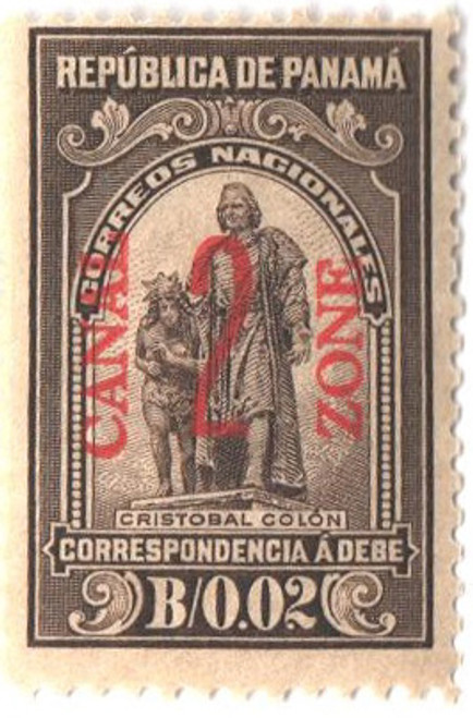 CZJ8  - 1915 2c on 2c Canal Zone Postage Due - surcharged in red, olive brown