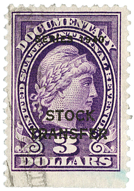 RD56  - 1940 $3 Stock Transfer Stamp, violet, engraved, perf 11