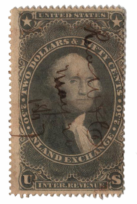 R84d  - 1862-71 $2.50 US Internal Revenue Stamp - Inland Exchange, silk paper, purple