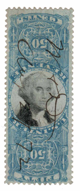 R115a  - 1871 50c US Internal Revenue Stamp - inverted center, blue & black