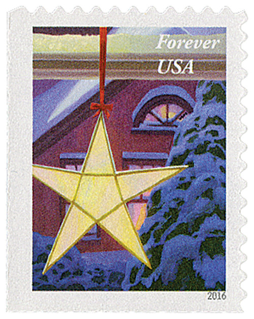 5147  - 2016 First-Class Forever Stamp - Contemporary Christmas: Gold Star Hanging in Window