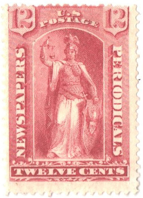 PR16  - 1875 12c Newspaper & Periodical Stamp - thin hard paper, rose