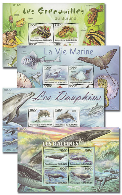 M11496  - 2011 Marine Life, Mint, Set of 4 Sheets,($60 Scott Value), Burundi