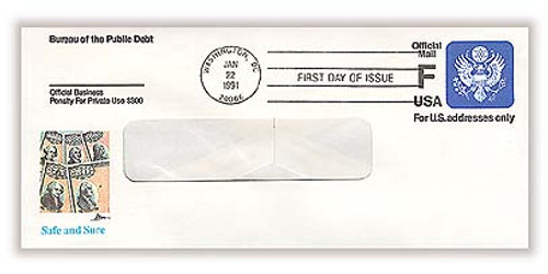 UO83  - 1991 F (29c) Savings Bond Prestamped Envelope