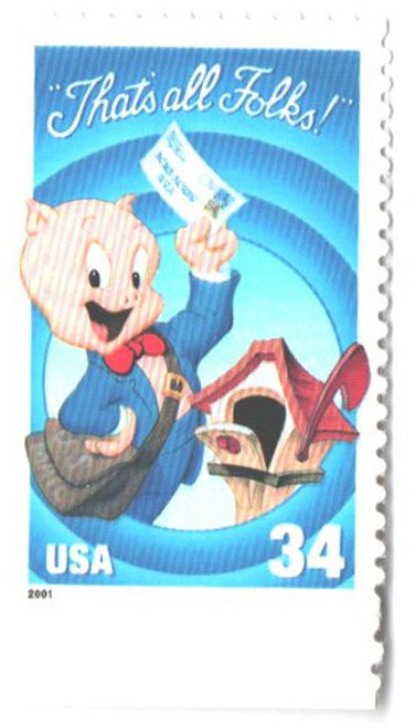 3535a  - 2001 34c Porky Pig, single from pane of 10 stamps