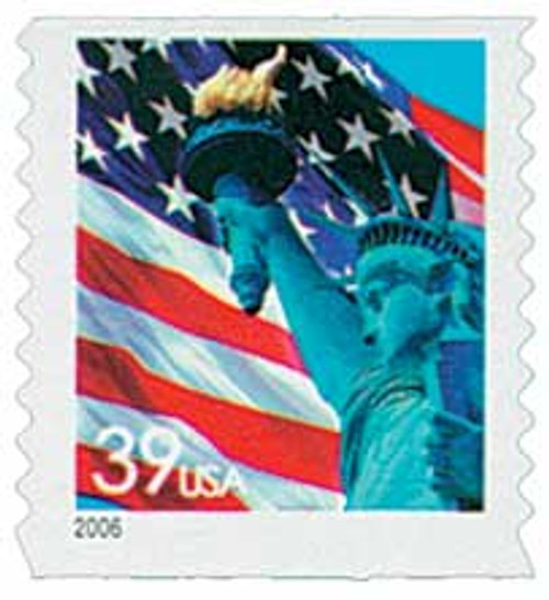 3982  - 2006 39c Statue of Liberty and Flag, coil, 10 vertical perf