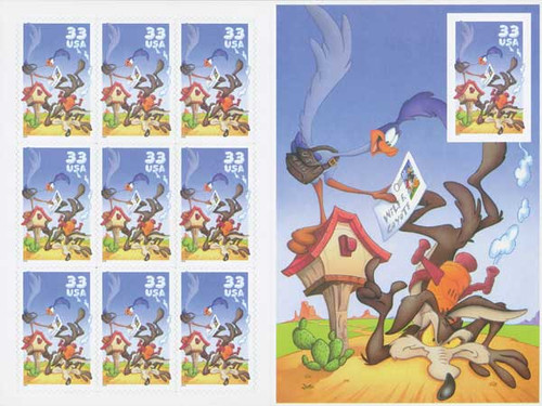 3392  - 2000 33c Wile E. Coyote & Road Runner, Imperf pane s/a