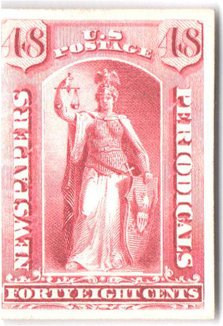PR66P4  - 1879 48c Newspaper & Periodical Stamp - plate proof on card, red