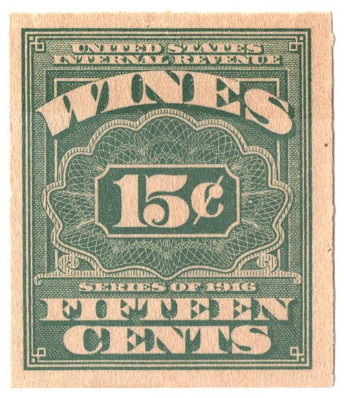 RE39  - 1916 15c Cordials, Wines, Etc. Stamp - Rouletted 31/2, watermark, offset, green