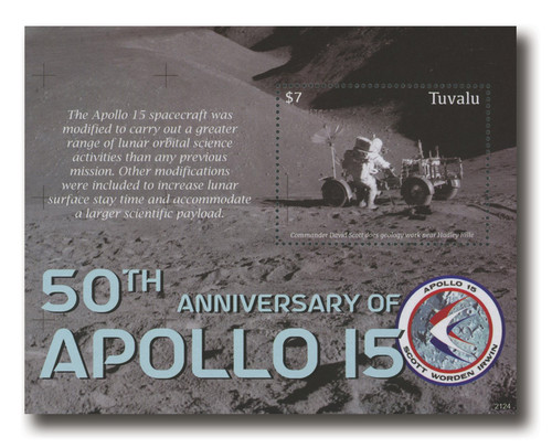 MFN235  - 2021 $7 50th Anniversary Apollo 15, Mint Souvenir Sheet, Tuvalu