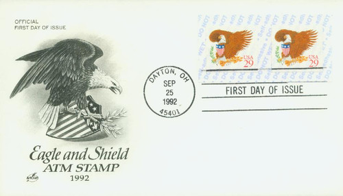 2597v  - 1992 29c Eagle & Shield,red pair with