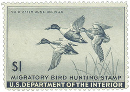 RW12  - 1945 $1.00 Federal Duck Stamp - Shoveller Ducks