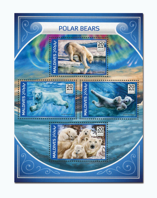 MFN162  - 2018 20 Rufiyaa, Polar Bears, Mint, Sheet of 4 Stamps, Maldives