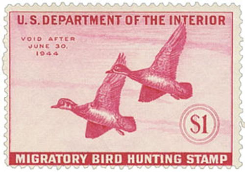 RW10  - 1943 $1.00 Federal Duck Stamp - Wood Ducks