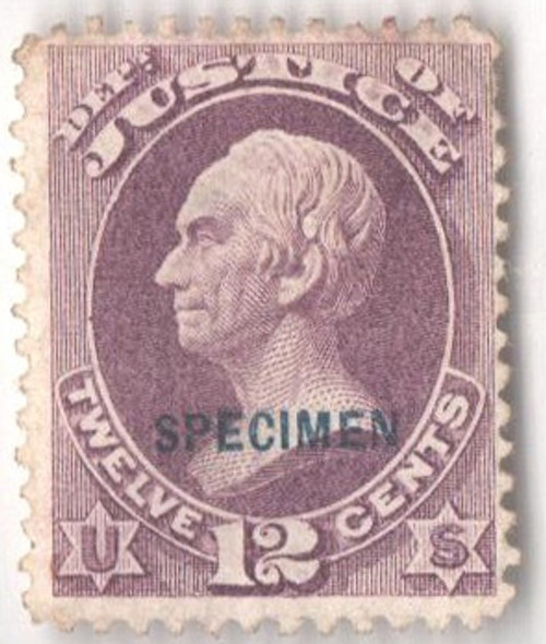 O30S  - 1875 12c purple, justice department, blue overprint