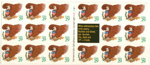 2596a  - 1992 29c Eagle & Shield,grn,pane(17+lbl)