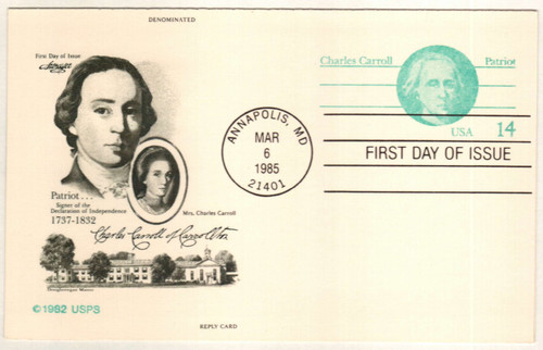 UY36  - 1985 14c Postal Card - Charles Carroll