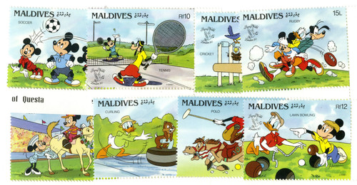 MDS384A  - 1990 Disney Commemorates World Stamp Expo 90, Mint, Set of 8 Stamps, Maldives