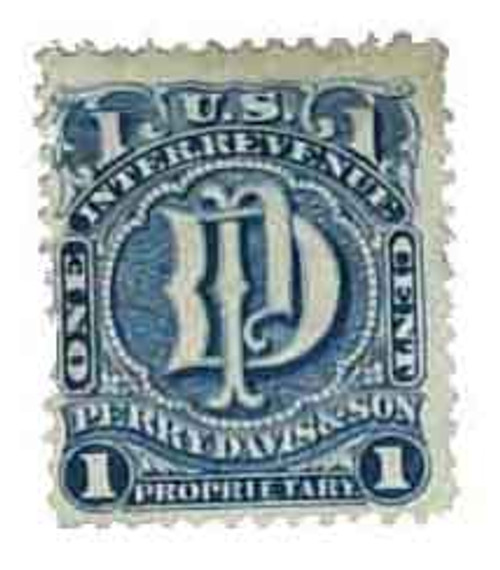 RS75a  - 1862-71 1c Private Die Medicine Stamps - old paper, blue