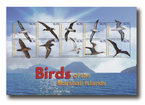 MFN387  - 2021 75c Birds of Marshall Islands: Laysan Albatross - Great Frigatebird, Mint Sheet of 10, Marshall Islands