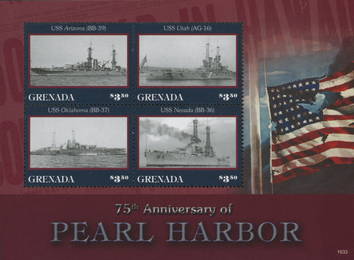 M11791  - 2016 World War II 75th Anniversary of Pearl Harbor, Mint, Sheet of 4 Stamps, Grenada