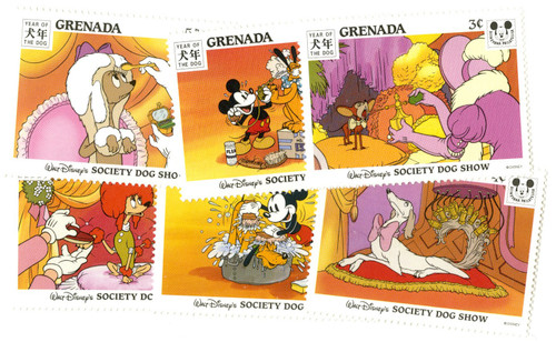 MDS128  - 1984 Disney Celebrates Chinese Year of the Dog - "Society Dog Show", Mint, Set of 6 Stamps, Grenada
