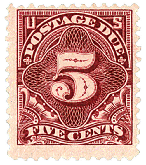J34  - 1895 5c Postage Due Stamp - deep claret